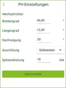 Bildschirm Einstellungen PV-Anlage