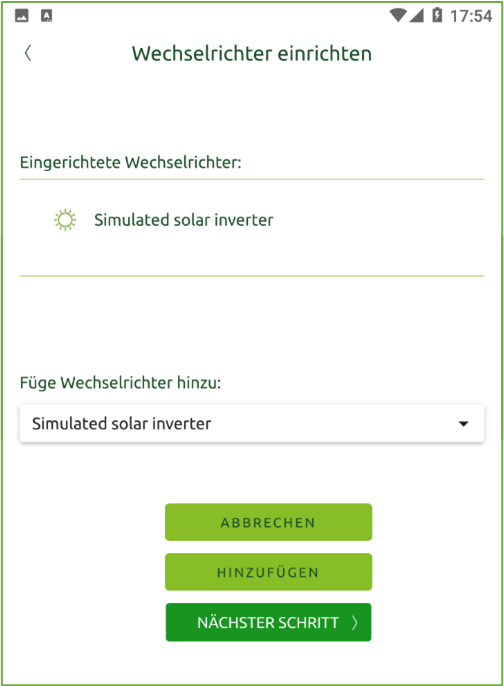 Bildschirm Weiteren Wechselrichter hinzufügen