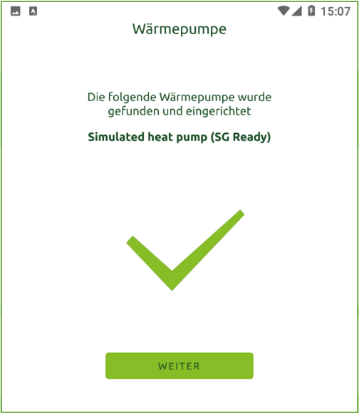 Bildschirm Wärmepumpe eingerichtet