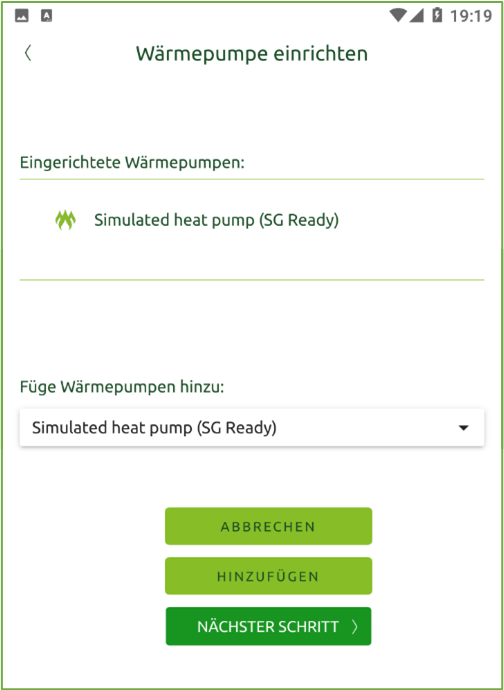 Bildschirm Weitere Wärmepumpe einrichten