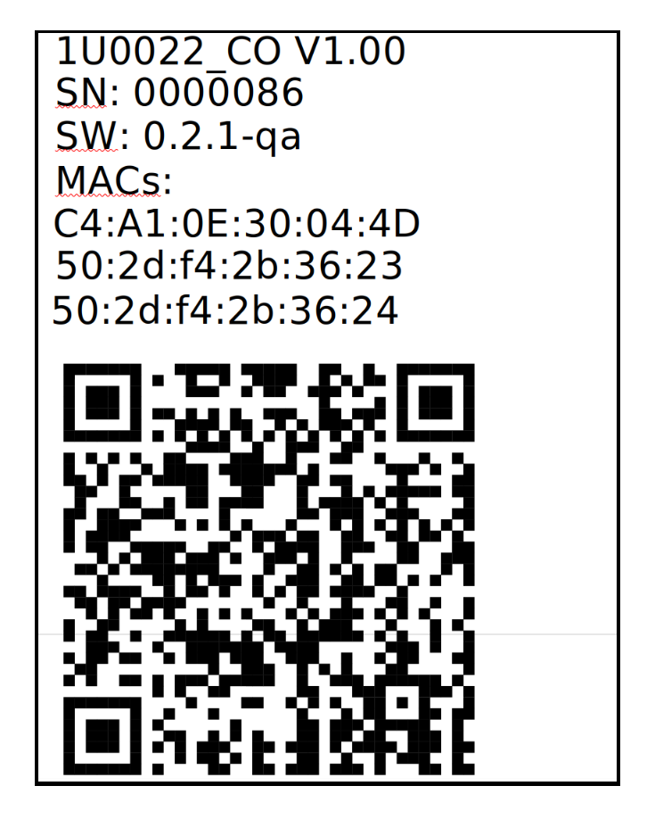 Moduletikett mit MAC Adressen und QR Code