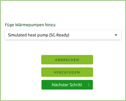 Bildschirm Wärmepumpe hinzufügen