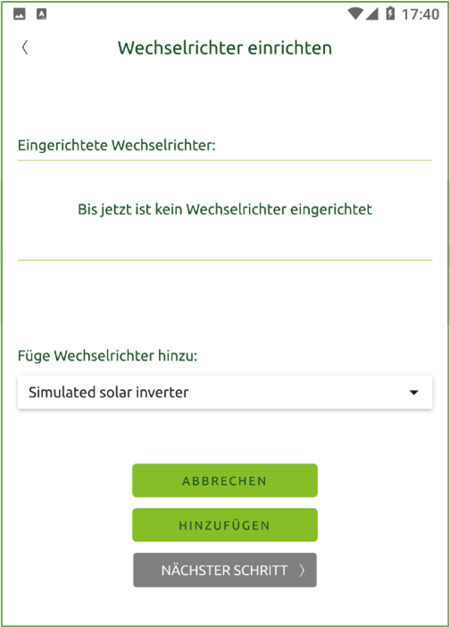 Bildschirm Wechselrichter einrichten