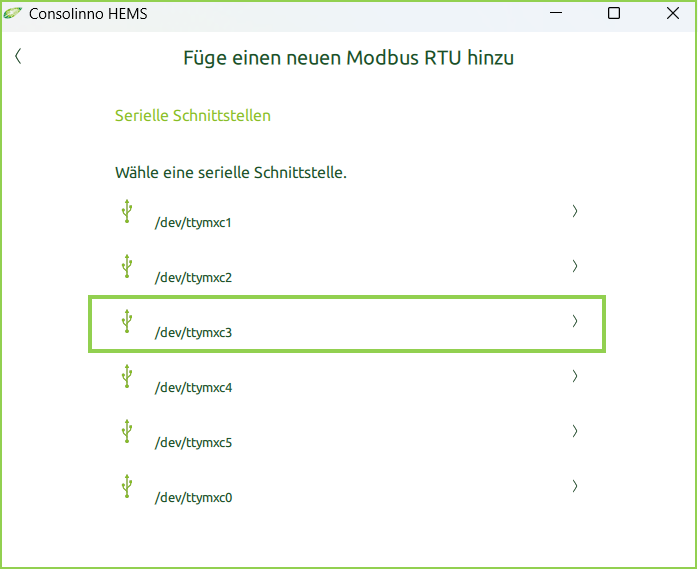 Bildschirm Modbus-RTU Anschluss auswählen