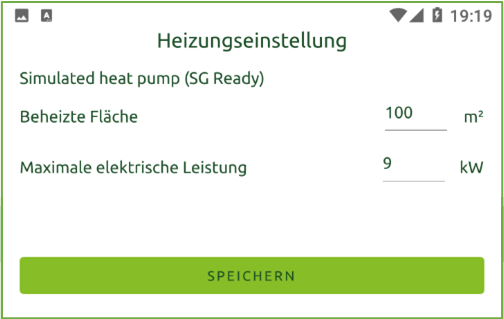 Bildschirm Heizungseinstellungen