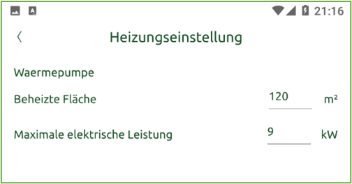 Bildschirm Einstellungen Heizen