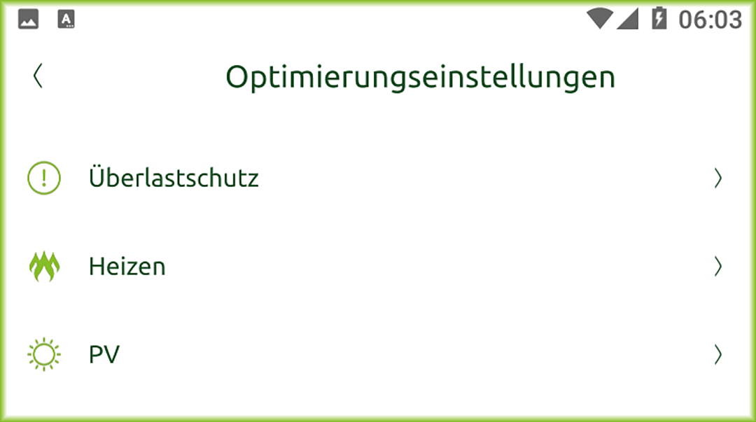 Bildschirm Optimierungseinstellungen