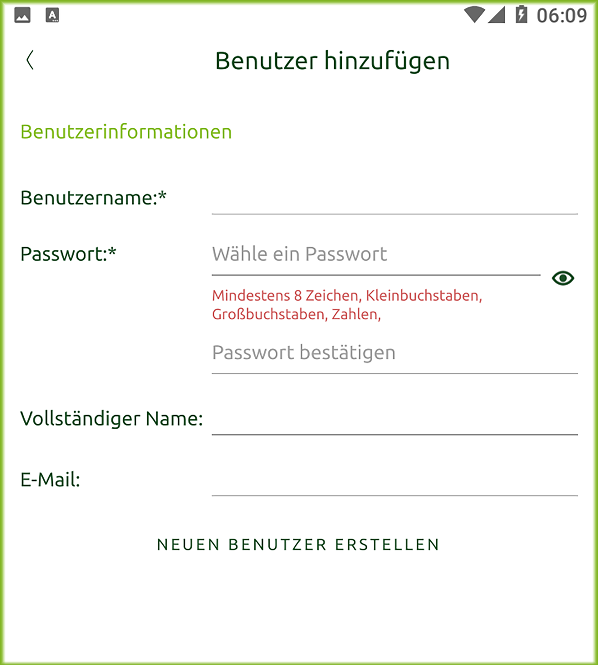 Bildschirm Benutzer Einstellungen