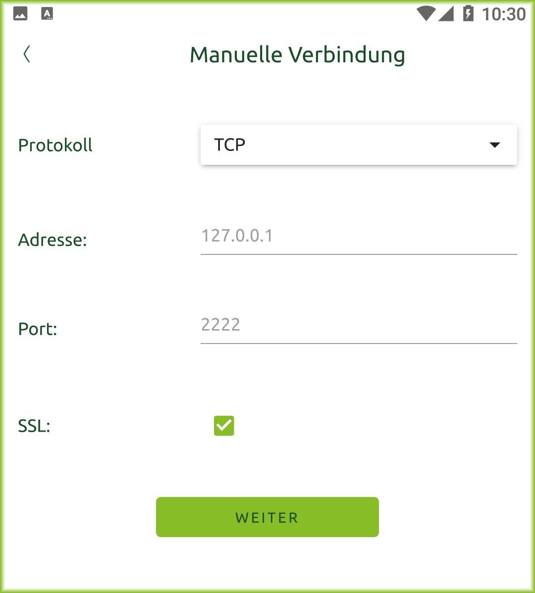 Bildschirm Manuelle Verbindung