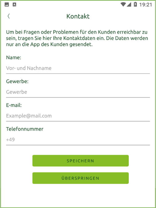 Bildschirm Kontaktdaten