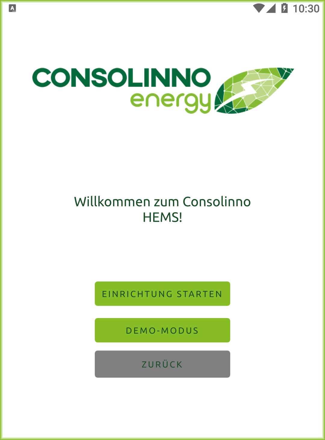 Bildschirm Willkommen